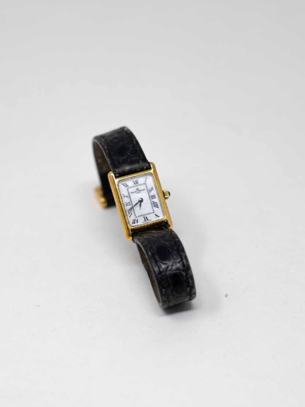 Baume & Mercier Vintage Croc Genuine Leather 14k Yellow Gold Plated Tank Watch
